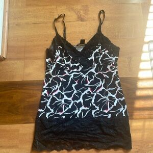 Black white and red lace tank